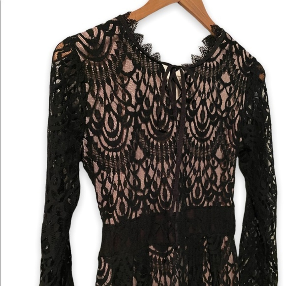 Formal black lace long sleeve dress, size M